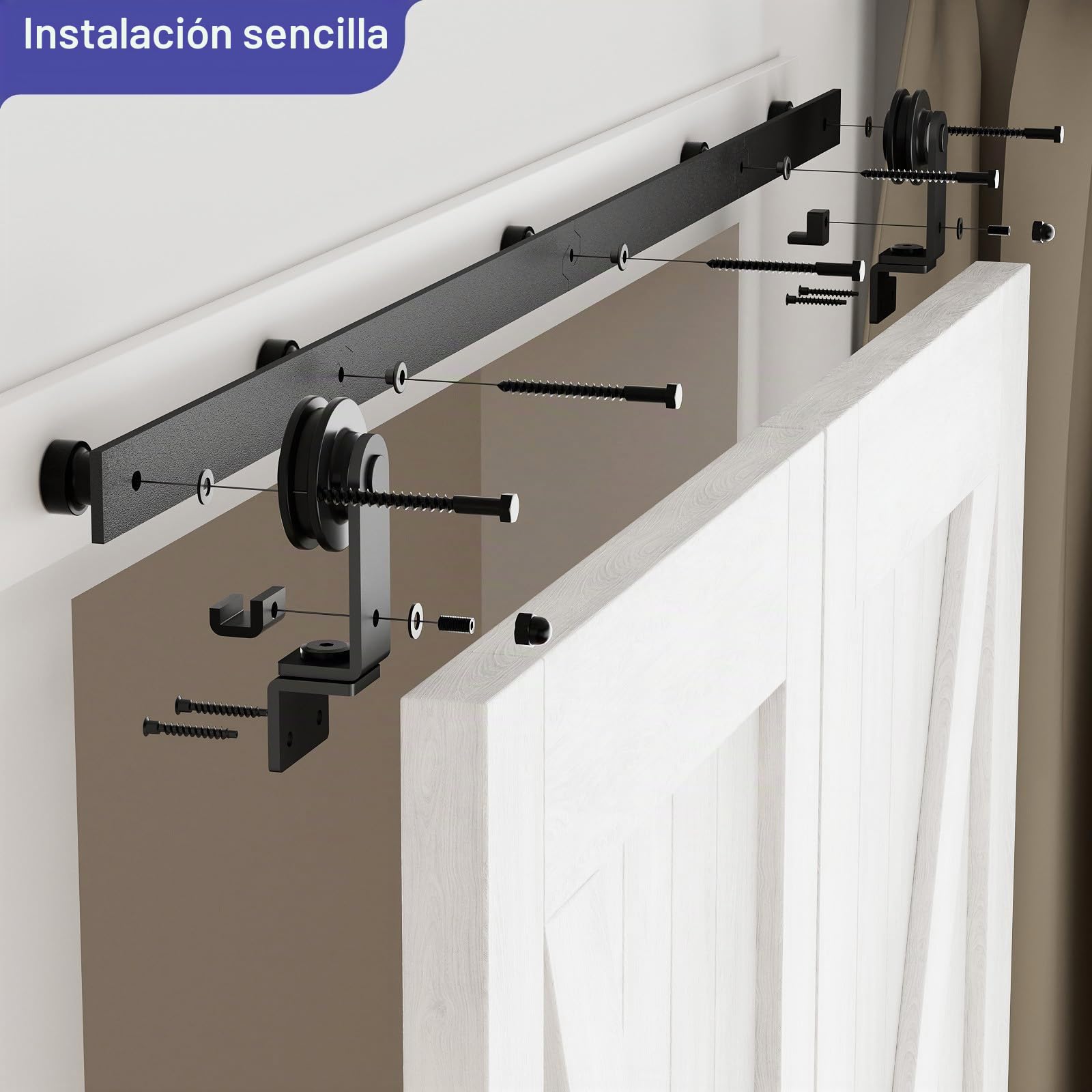 153cm/5FT Herrajes Puertas Correderas Plegable Rieles Kit Puerta Corredera Negro para 2 Puerta Corredera Madera 74cm Ancho T Ruedas