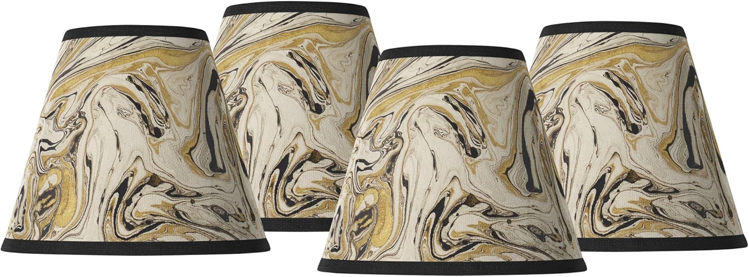 Set of 4 Empire Giclee Print Lamp Shade (Pre-Assembled) s Venetian Marble Black Yellow Small 3" Top x 6" Bottom x 5" High Candelabra Clip-On Fitting - Giclee Glow