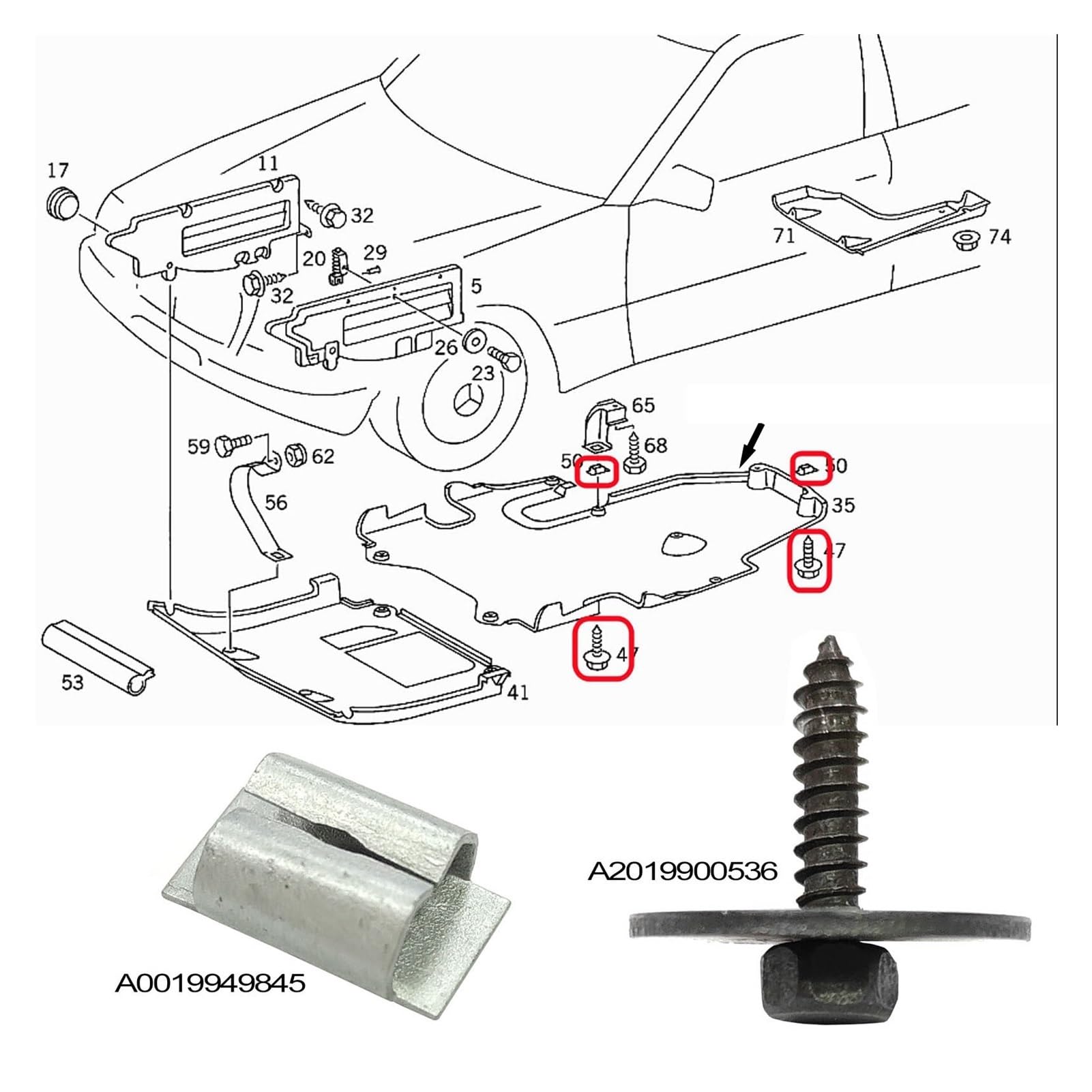 20X for W202 W203 W204 CES SL SLK chasis cubierta del motor placa contra salpicaduras tornillos pernos tuercas 2019900536 0019949845