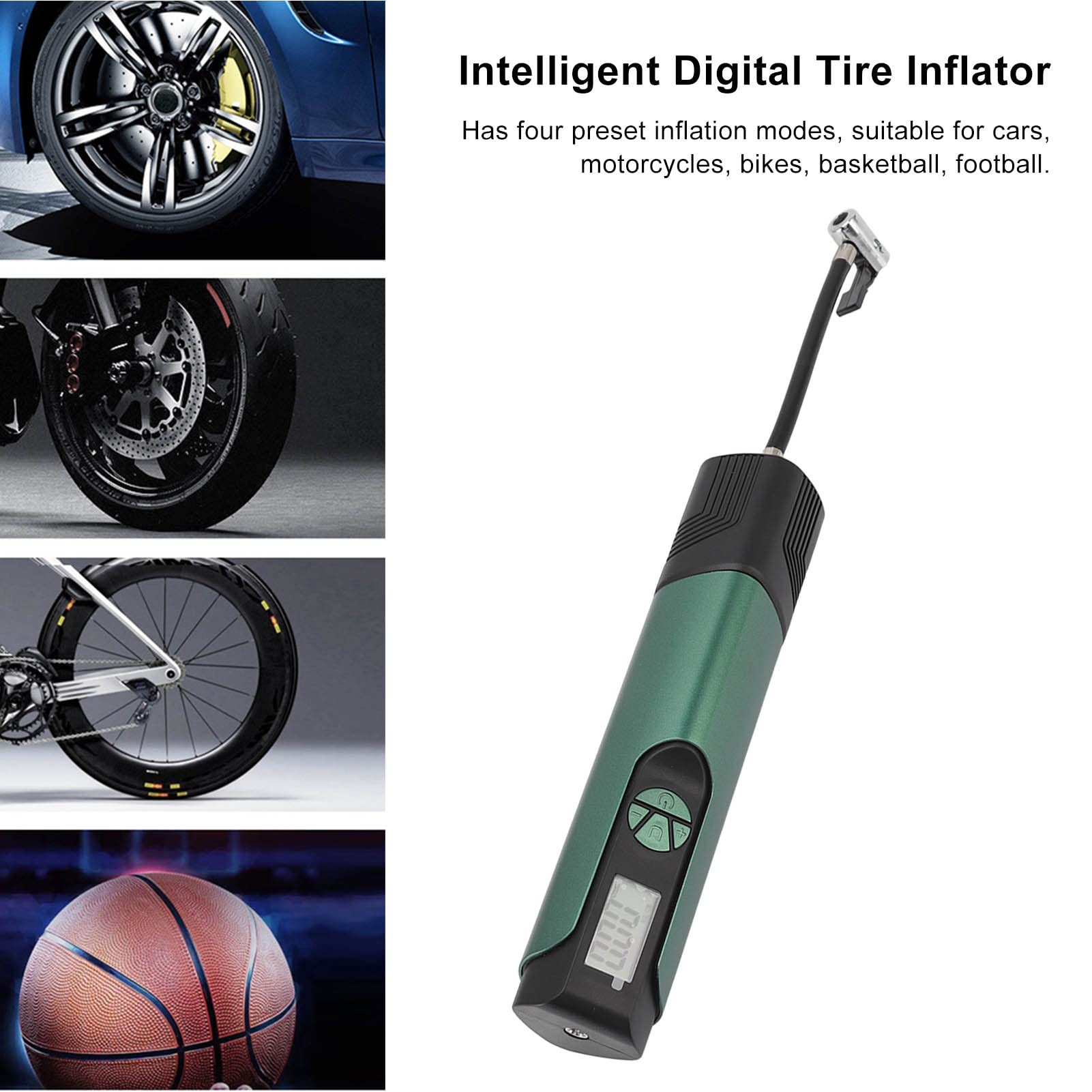Gonfiatore Elettrico per Pneumatici con Quattro modalità Preimpostate e Luce LED per Auto, Moto, Palloni da Basket e Altro ancora. Batteria Al Litio Portatile da 4000 mAh.