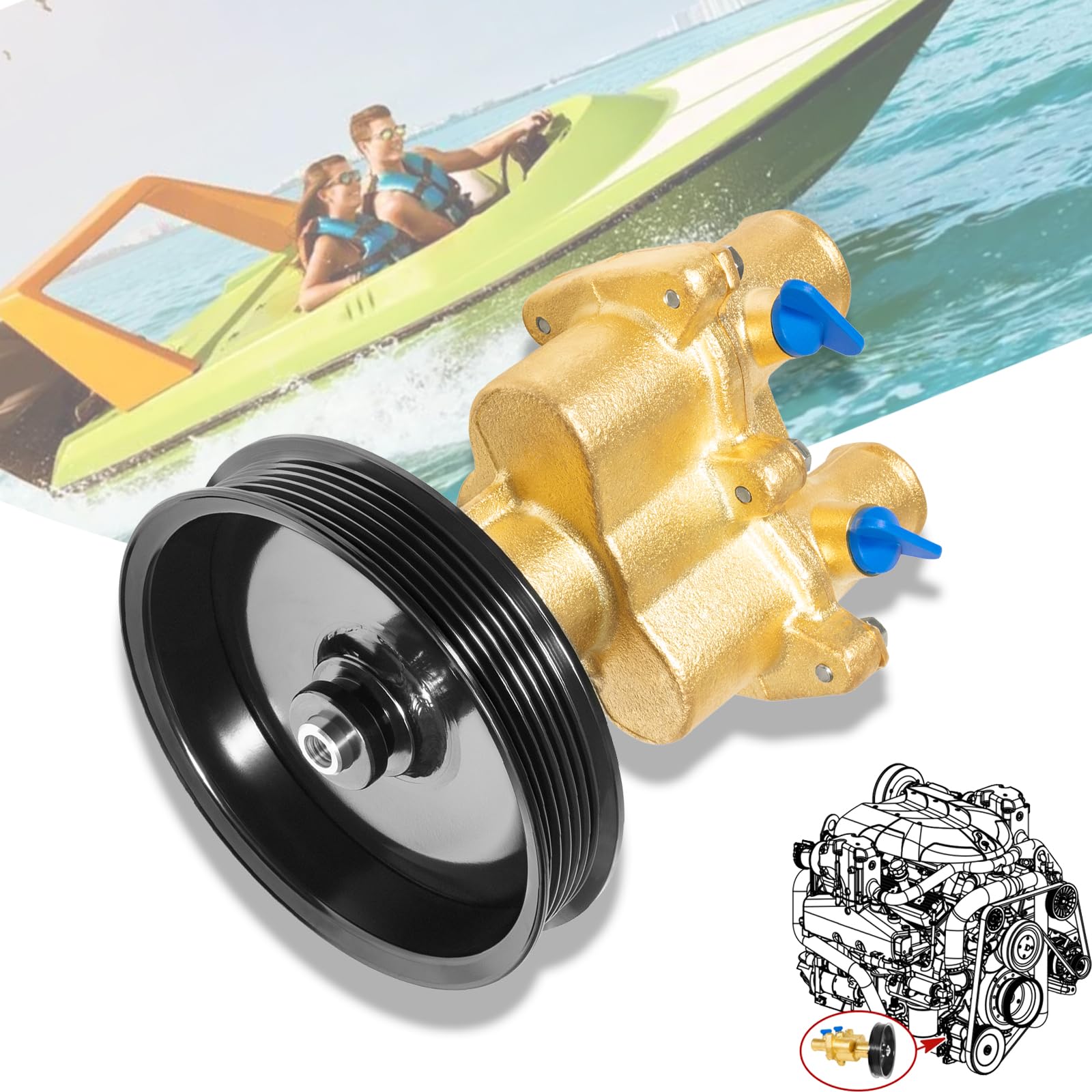 8M0137216 Pompa wody morskiej z surowego mosiądzu do Mercury Mercruiser 4.3, 5.0, 5.7, 6.2. Zastępuje 46-862914T10, 46-8M0118067, 46-862914T3, 46-8M0122655 Napęd Z z wirnikiem napędzanym paskiem