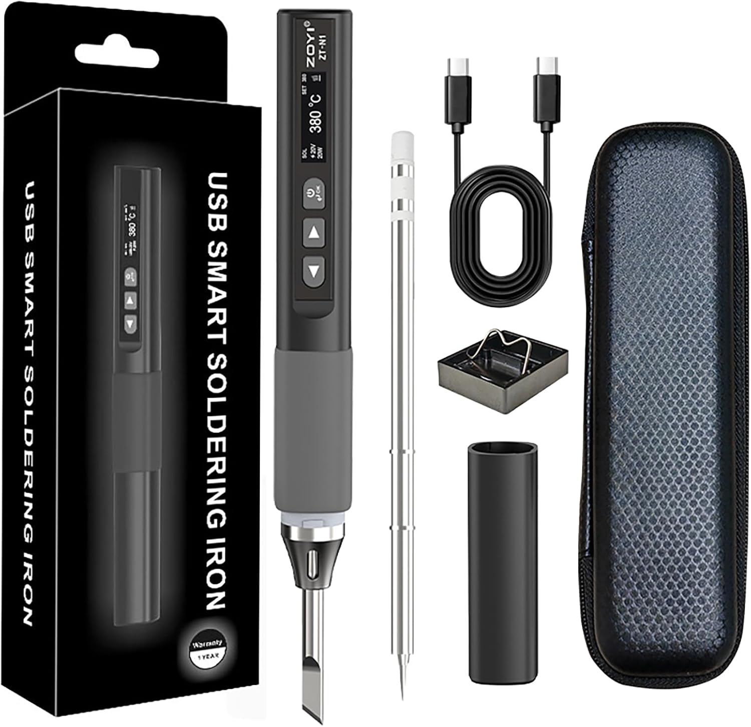 Soldering Iron 96W, ZOYI N1 Smart Electric Soldering Station with OLED Display, Fast Heating Adjustable Temperature Soldering Kit, PD/QC USB-C Charging, Precision Welding Tool for Electronics Repair