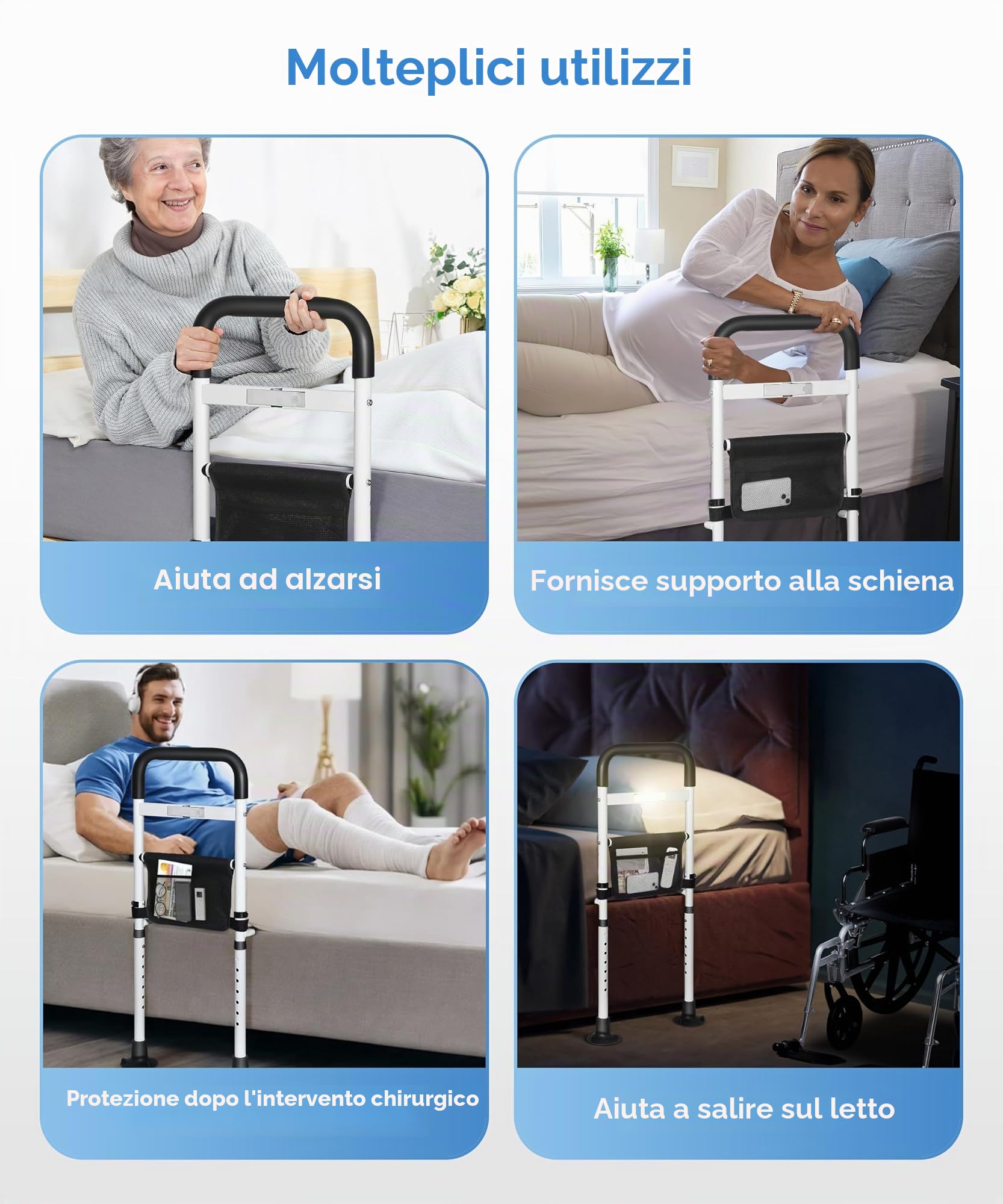 Sponde Letto Anziani Anticaduta con Piedi,Barra di supporto regolabile per letto,con sensore, supporto per alzarsi con custodia, per alzarsi in altezza