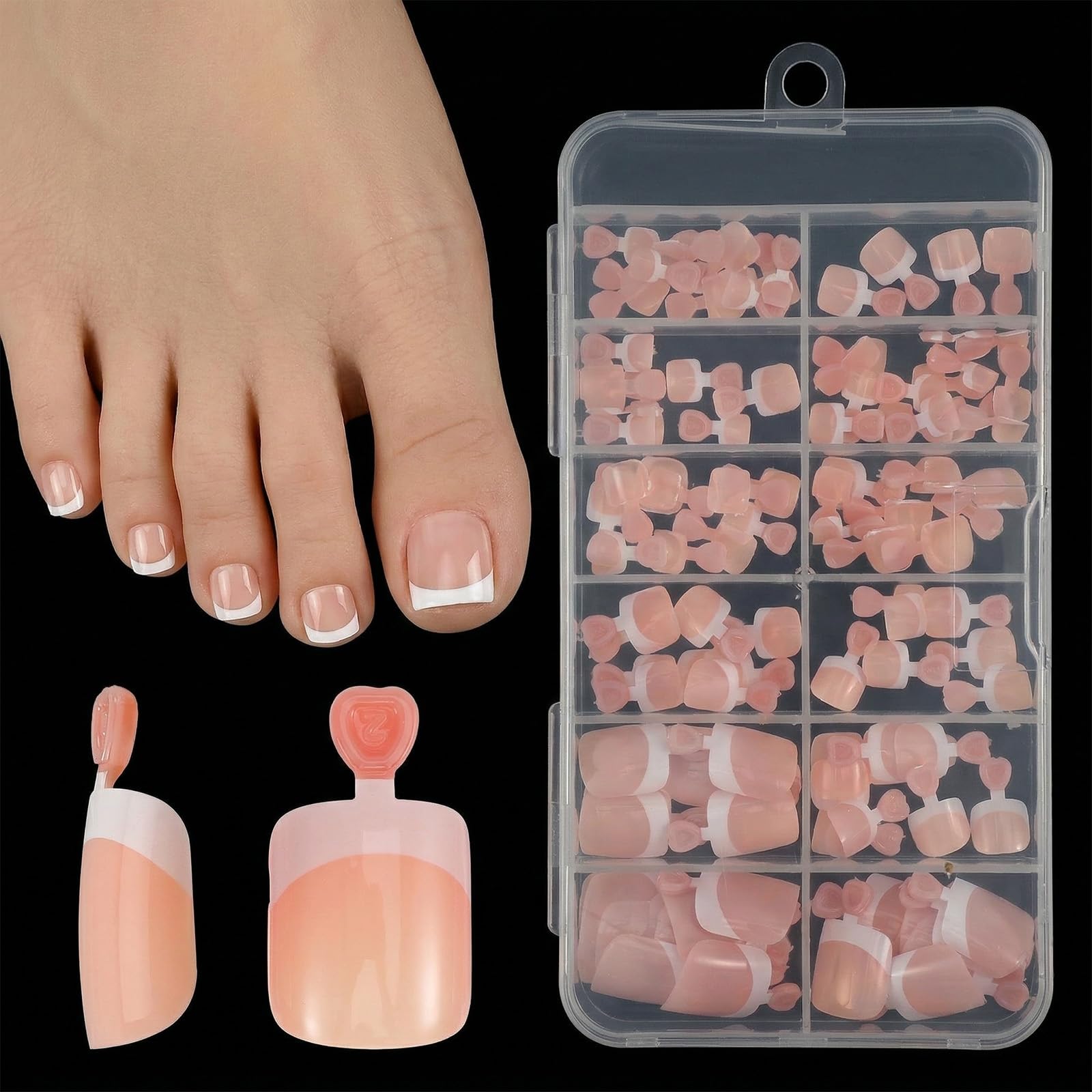 Ouligay 120PCS French Tip Toe Nails 12 Size Square Nude Press on Nails Wearable Fake Toenails Full Cover False Toenails Stick on Nails Art DIY Gifts for Women