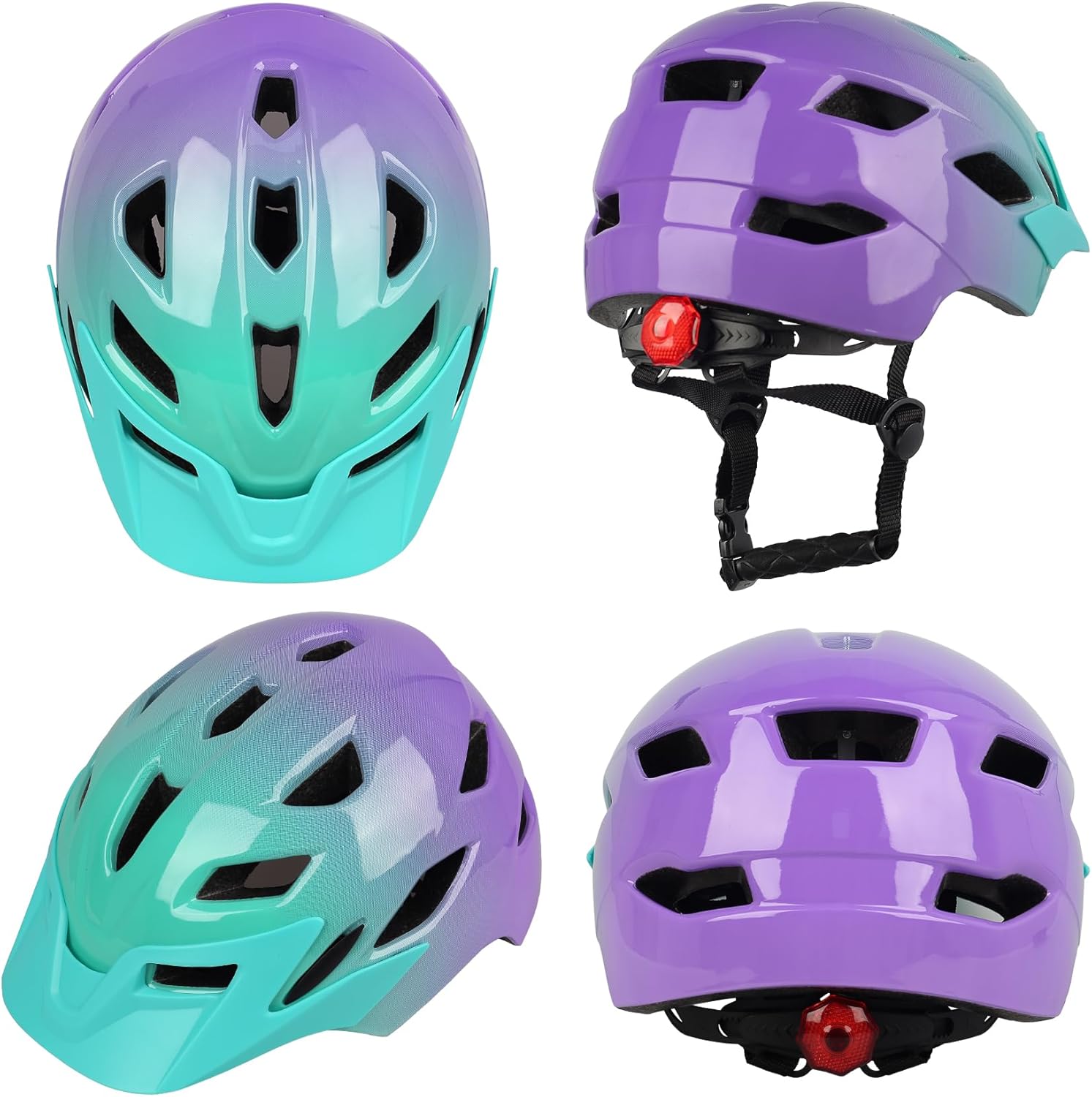 Kids Bike Helmet,Bavilk Kids Boys Girls Bike Helmets with LED Light Detachable Visor Children Youth Teen Multi-Sport for Skating Cycling Scooter Skateboard Adjustable & Lightweight 19.7"-22.4"