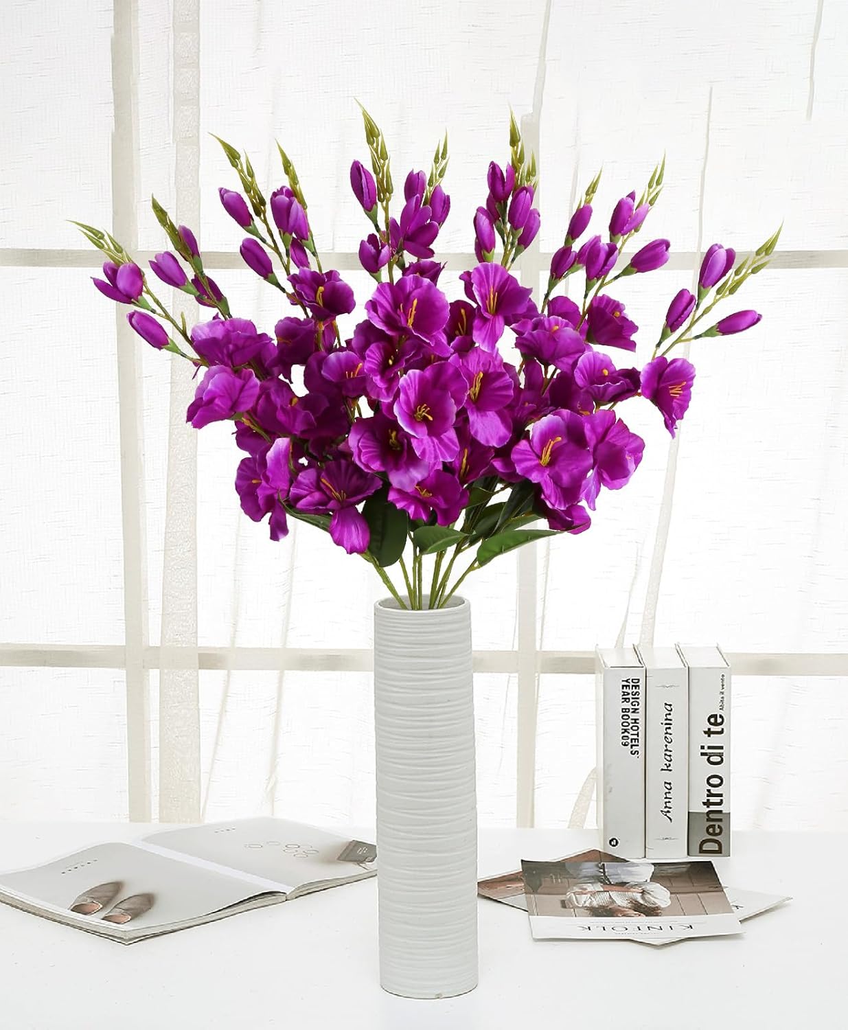 IPOPU Gladiolus Artificial Flowers 10 PCS Silk Flowers Gladiolus Flowers 30 in Faux Gladiolus Flowers for Home Party Wedding Floral Arrangement Centerpiece Table Decoration(Fuchsia)