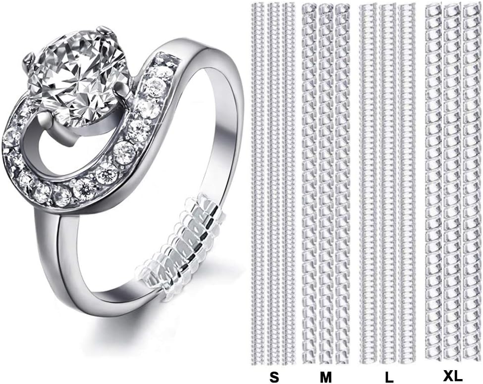 Transparent Invisible Ring Size Adjuster Reducer Jewelry Guard Ring Fitter Tightener, 12pcs in 4 Sizes, Perfect for Loose Daily Rings, Engagement Rings, Wedding Diamond Rings