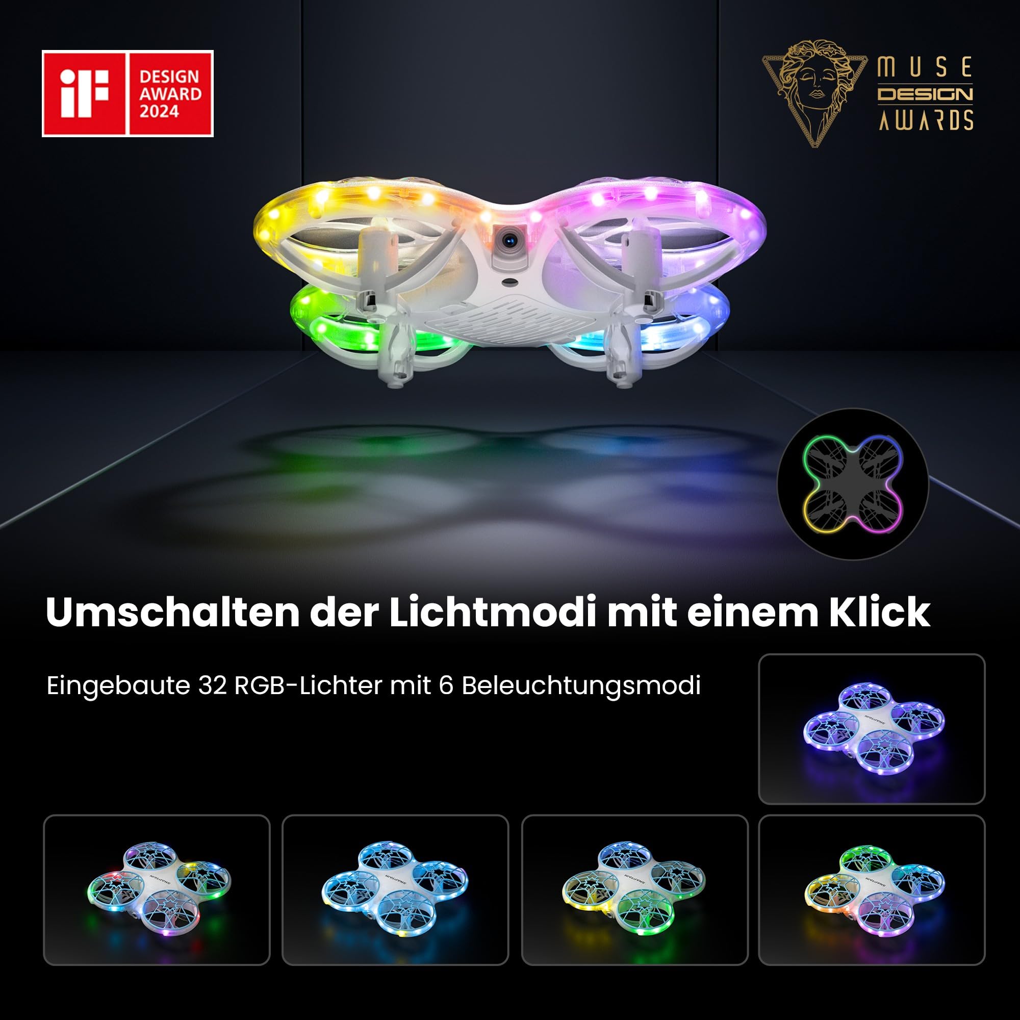 Ameta Morpho Drohne mit Kamera für Kinder 1080P HD mit STEM-Module | FPV, Drone für Anfänger, 32 RGB Licht, 18 min Flugzeit, Verloren Buzzer, Spielzeug Geschenke, Quadrocopter für Jungen Mädchen