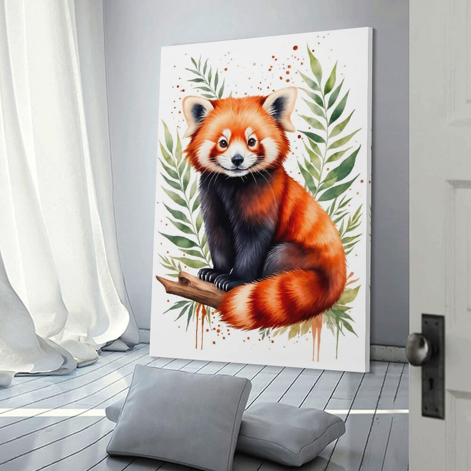 Junmoney Wall Art Print Red Panda Watercolor, 20x30inch(50x75cm), for Home Lounge, Bedroom Or Reading Nook, Modern Wall Decor for Cosy Interiors