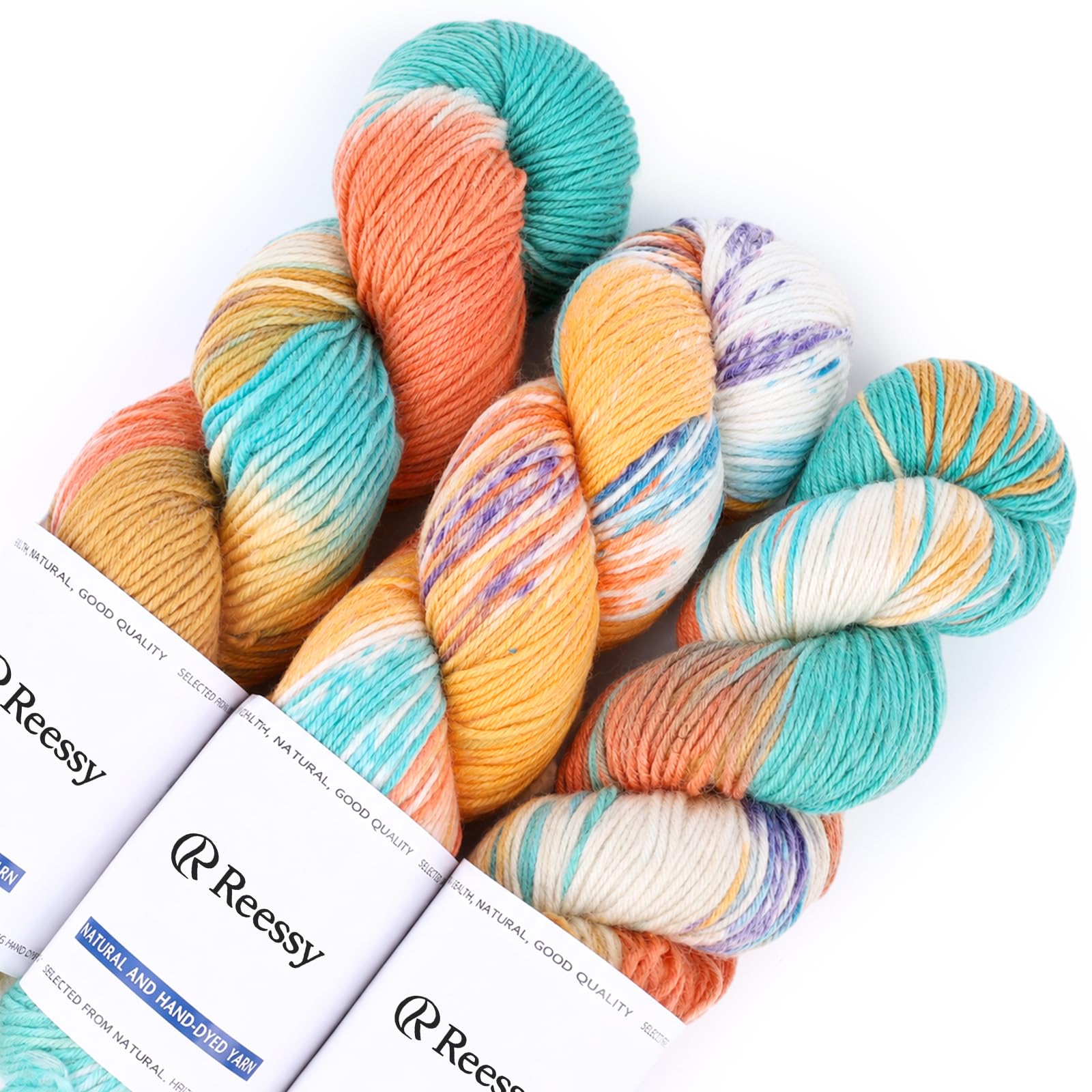 Reessy Crochet Yarn DK, 3 Pack 300g Wool Yarn for Crocheting - 95% Wool 5% Polyester, Gradient Hand Dyed Knitting Wool for Knitting Socks Sweater Shawl(03)