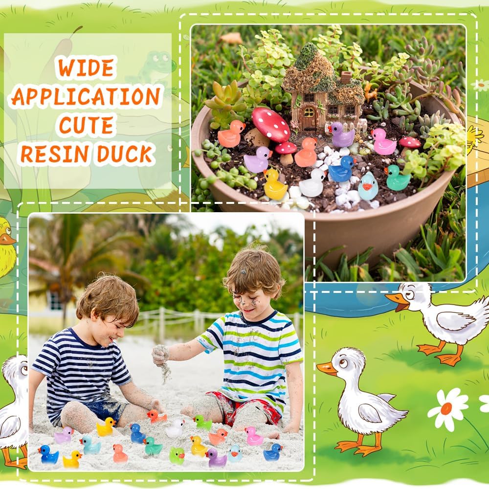 DIYDEC 100個 ミニ樹脂アヒル 10色 小さなアヒル バルク 小さなアヒルのフィギュア プラスチック製 小さなミニチュアアヒ