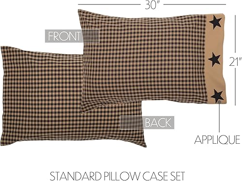 Miniatura 8 de VHC Brands Check Star - Juego de 2 fundas de almohada de algodón con apliques, color negro Raven
