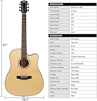 Vista 4 de AKLOT Guitarra acústica para principiantes, tamaño completo, 4/4, guitarras populares, kit de iniciación de guitarra acústica