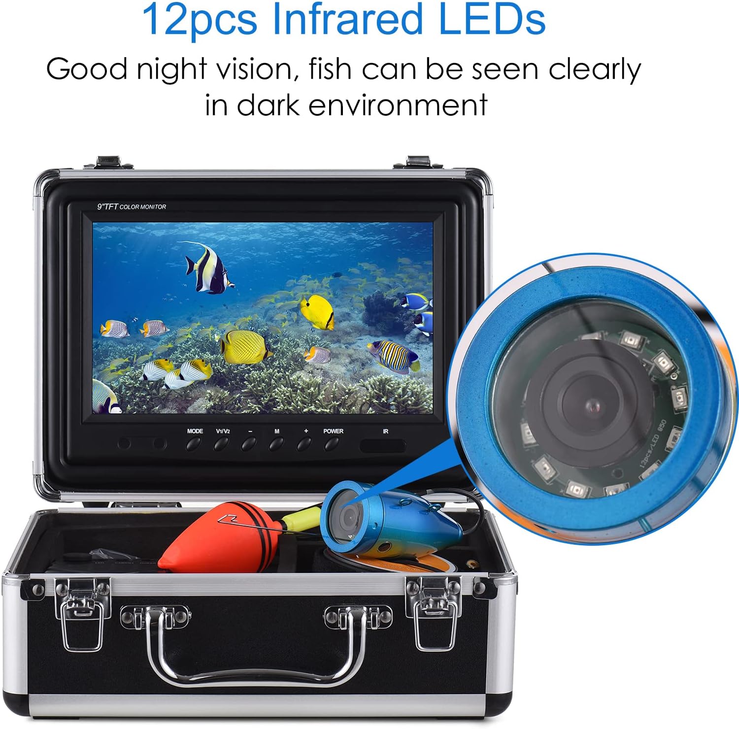 1200TVL Underwater Fishing Camera Fish Finder with 12 IR LEDs 7Inch/9Inch LCD Display 15M/30M/50M Cable IP68 Waterproof for Sea Lake Boat Ice Fishing