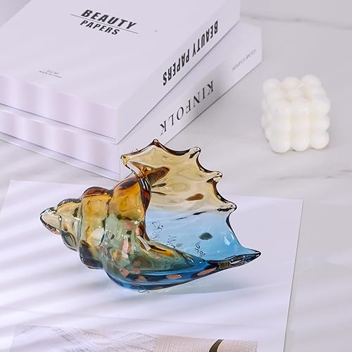 Miniatura 9 de LCCCK Figuras artísticas de cristal de mar, escultura de concha soplada a mano, decoración de cristal de mar azul, estatua creativa de concha de