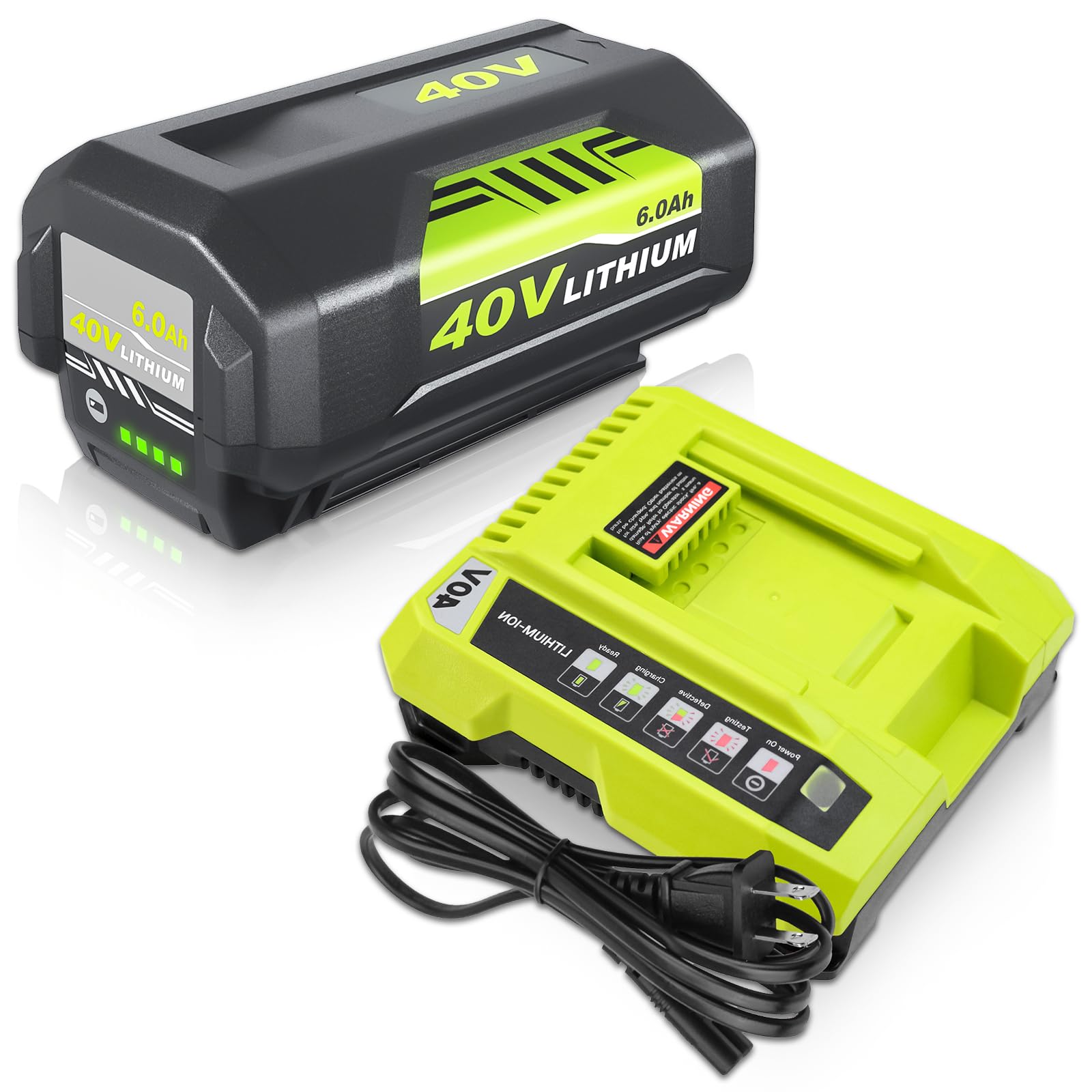 6.0Ah Replacement OP4026 Battery + OP401 Charger kit for Ryobi 40V Battery and Charger Combo OP40602 OP40501 OP40401 OP4030 Compatible with Ryobi 40