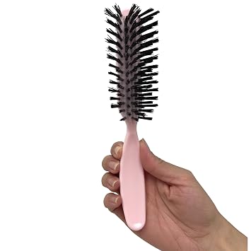 Styling Gear Detangling Hair Brush - Nylon Bristles, 7 Row Teasing Brush for Thick Hair - Small Travel Size, 1 Pc. Light Pink