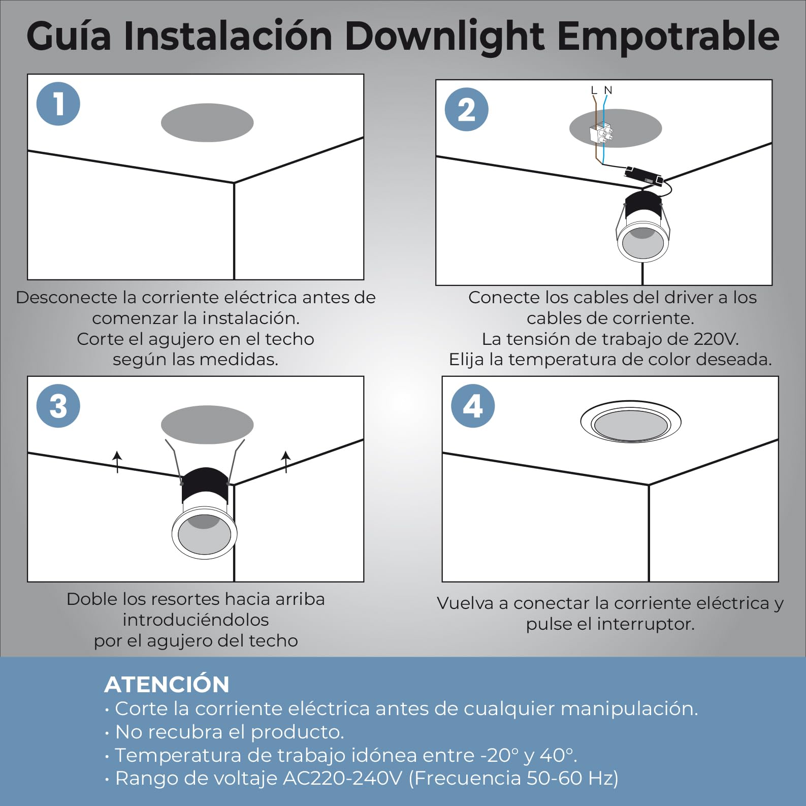LED ATOMANT 8x Mini LED Einbaustrahler Ausschnitt 37mm 5W CCT 3000-6500K | Durchmesser 40mm, Mit CCT-Farbtemperaturwahlschalter, 400 Lumen, Schutzart IP20