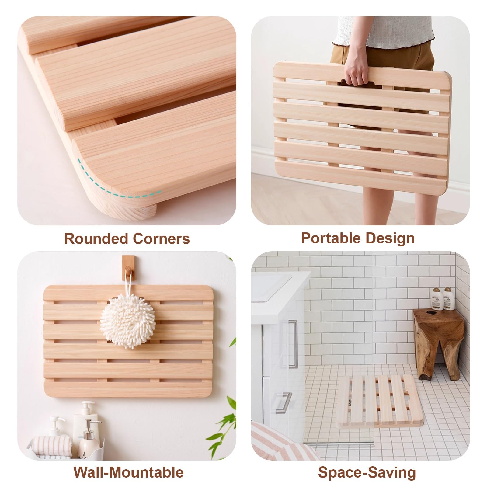 Badematte aus Holz, duschmatte aus teakholz, rutschfeste Holzböden, Füßen Duschmatte für Drinnen und Draußen, geeignet für Spa, Zuhause oder im Freien(120x80x3cm/47.2x31.5x1.2in)