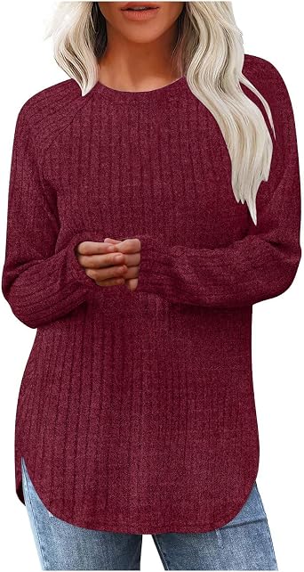 Long Sleeve Womens Shirts Loose Fit Tunic Tops for Women Dressy Crew Neck Soft Pullover Tunic Sweaters