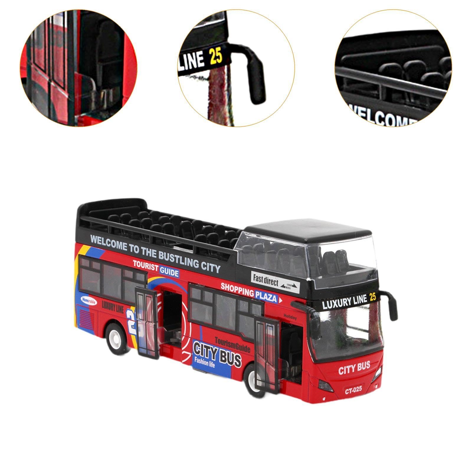 Sharplace Giocattolo in Autobus a Due Piani con Città E Suoni di Autobus Che Tornano per I Regali di Compleanno per Bambini, Rosso