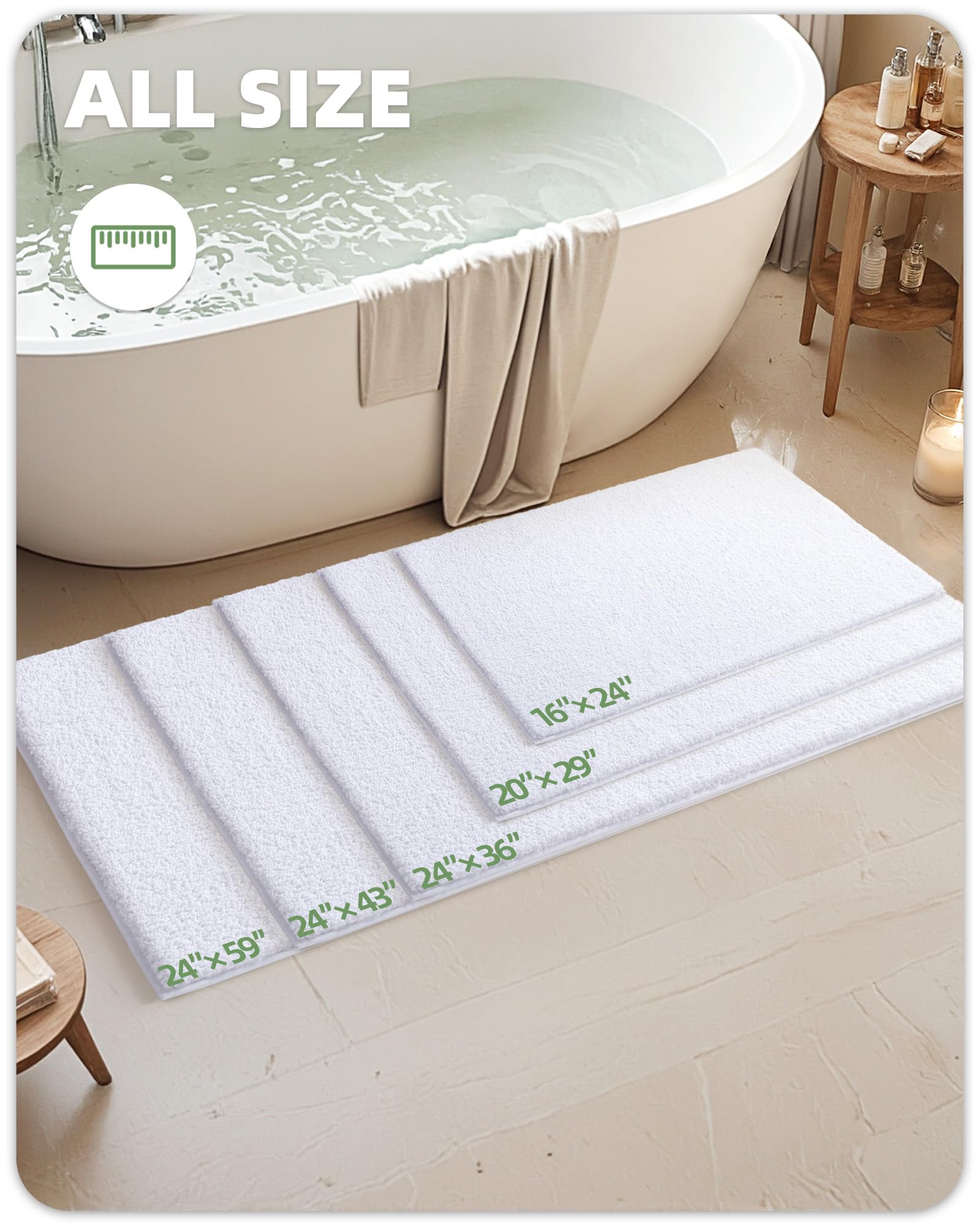 COLOR&GEOMETRY Tappeto Bagno Antiscivolo 61x110 Cm | Assorbente E Morbido Lavabile In Lavatrice | Bianco