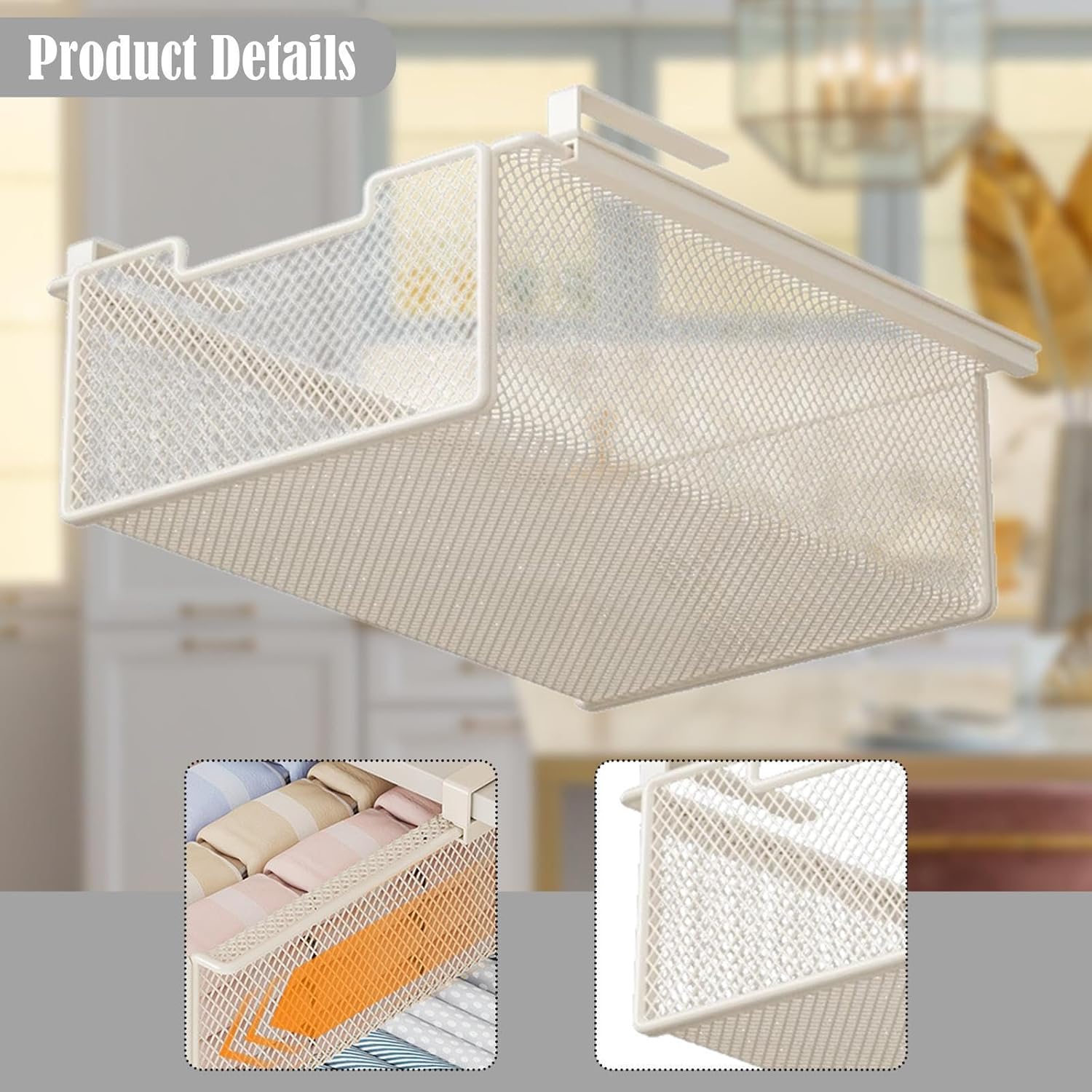Underwear Organizer Hanging Pullout Drawer Basket Desktop Container Closet Storage Basket for Living Room Bedroom Cupboard, White