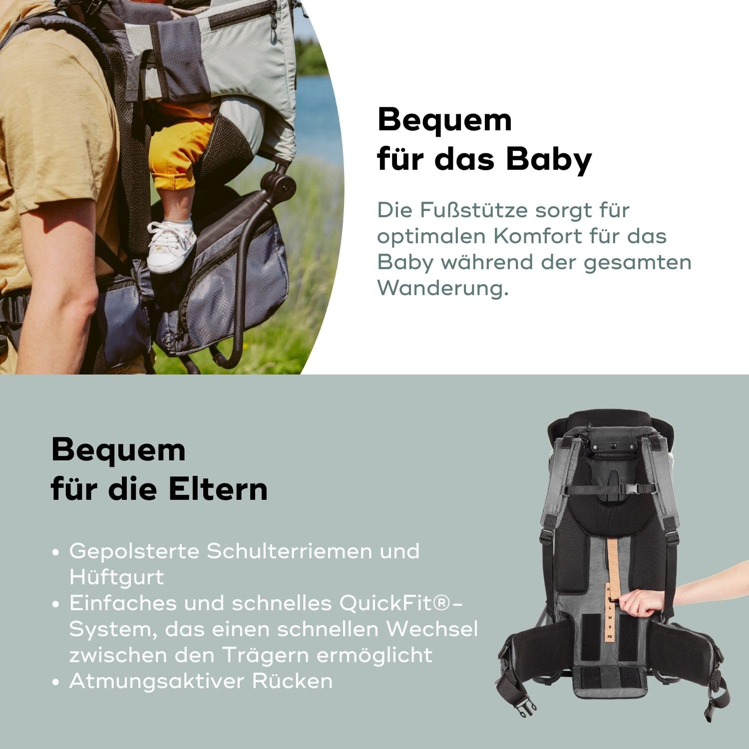 Babymoov Moov & Hike Kindertrage Wandern Kraxe Babys Kinder 18kg ergonomischer Physiohike®-Sitz Grün