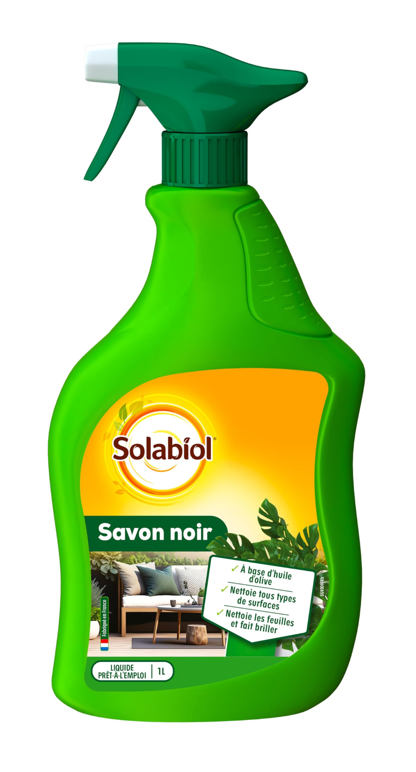 SOLABIOL Savon noir Prêt-​à-​l'emploi - 100% Origine Végétale - 1L - A base d'huile d'olive - Nettoie tous types de surface - Nettoie les feuilles et fait brille - SOSAVPAL1N