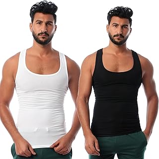 طقم فانلة داخلية سادة بدون اكمام للرجال من قطعتين (قد تختلف الالوان)