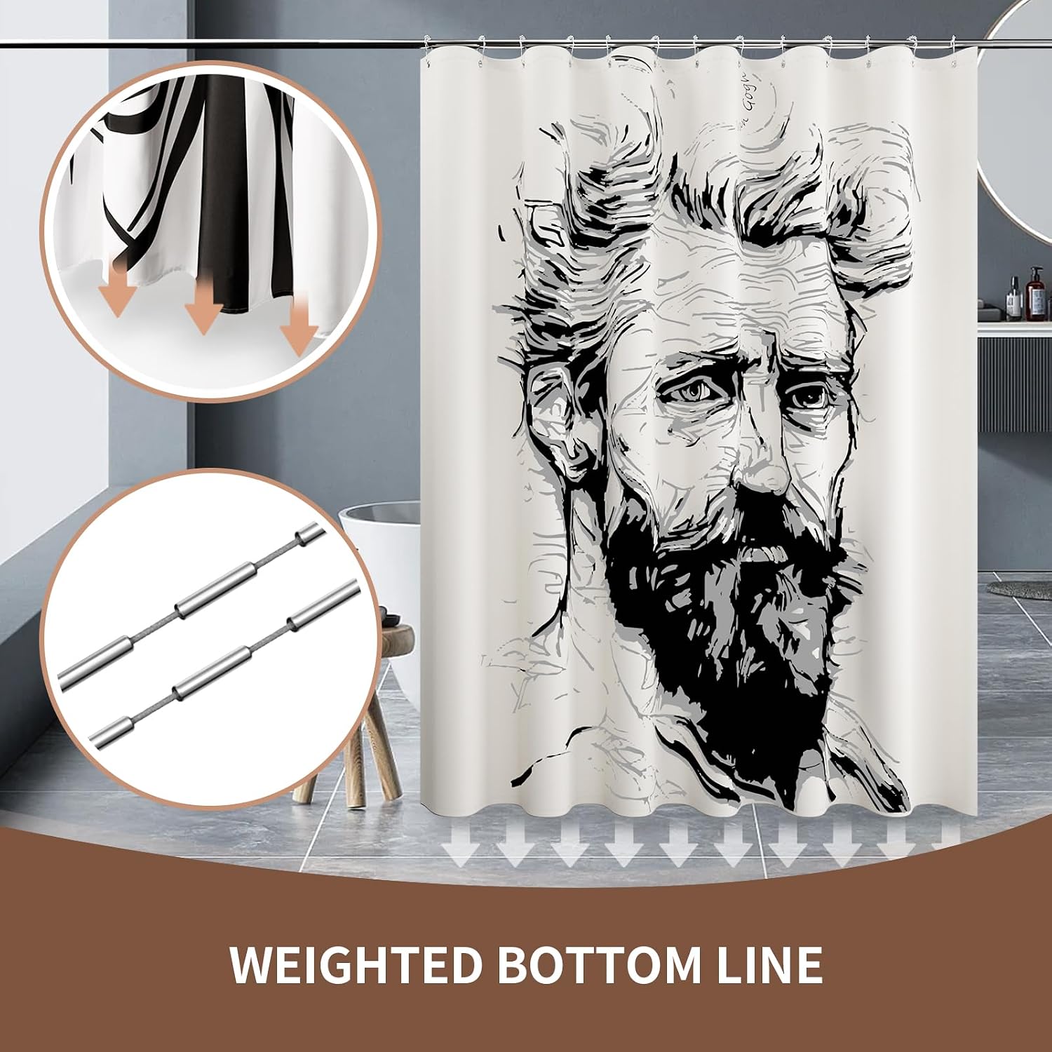 LaCyan Shower Curtain with 12 Hooks Waterproof Curtain for Bathroom Modern Art Floral Polyester Fabric Abstract Shower Curtains 72x72 Self-Portrait-B
