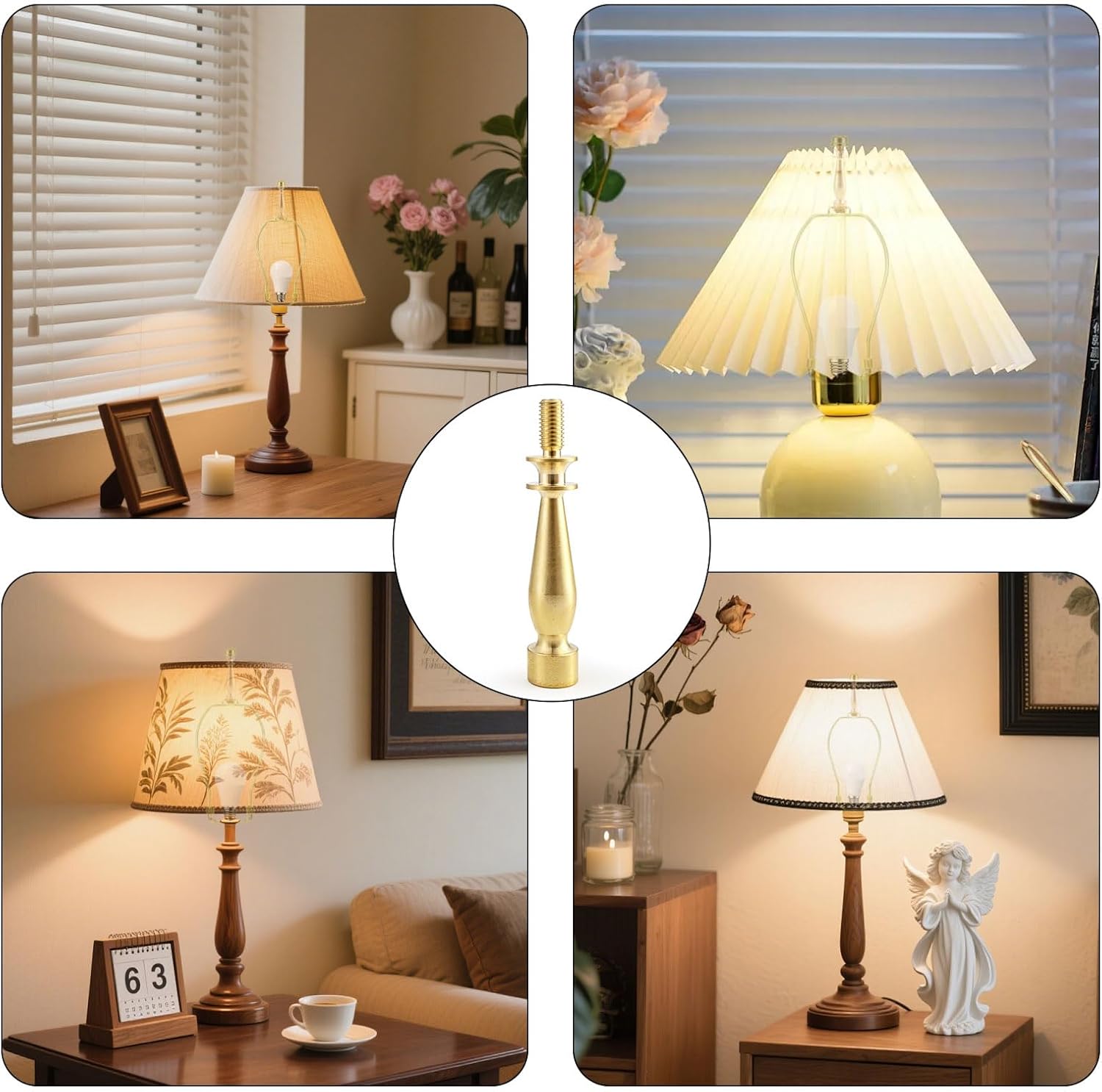 Solid Brass Lamp Finial Riser Lamp Shade Extender Risers Finials for Lamps Decorative Screw Cap for Lamps Shade Holder, Bracket Harp Top, Replacement Toppers Screw Cap (63.2mm/2.49inch)