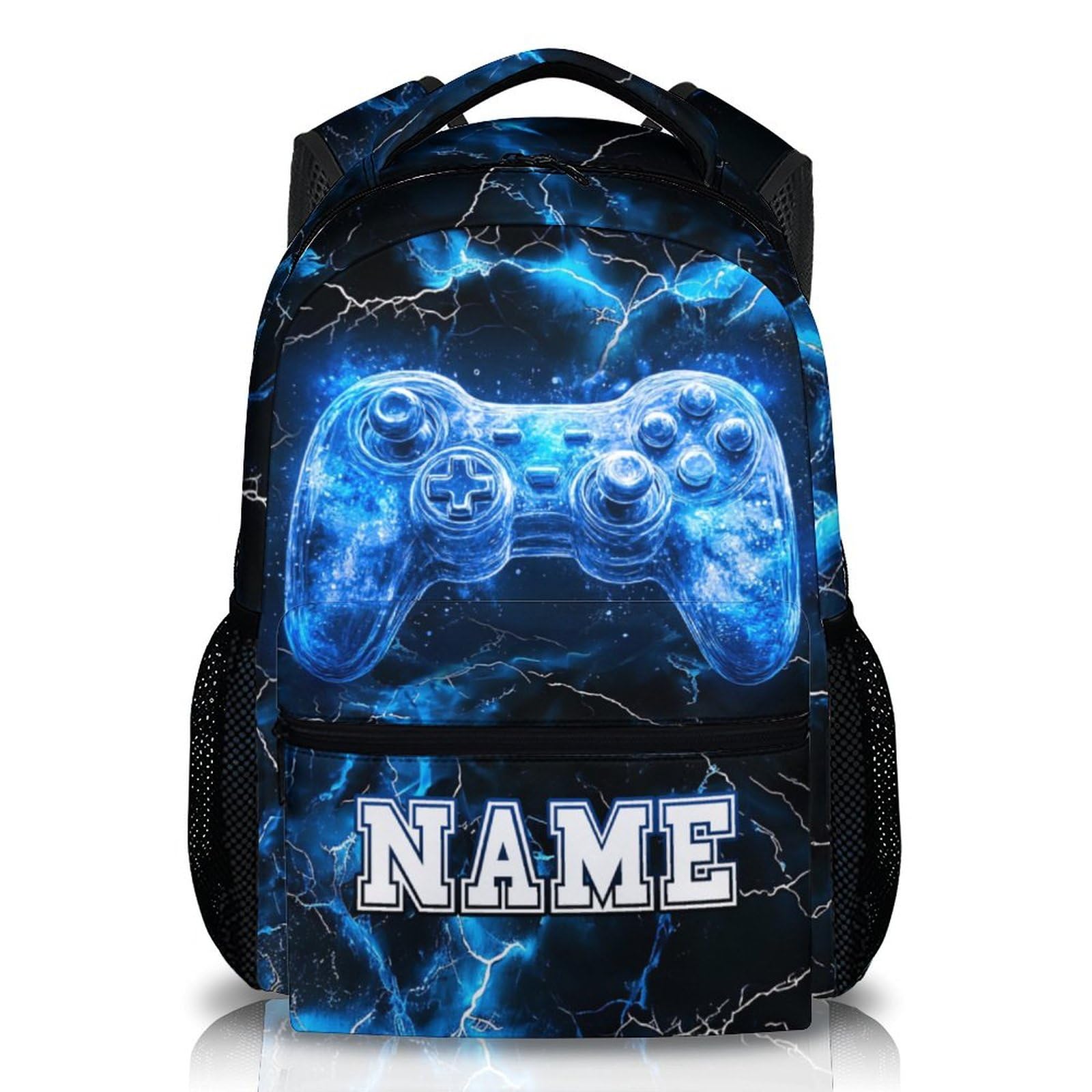 Kids Backpack, Custom Gamer Bookbag, 17 Inches Blue Boys Utility Schoolbag for Teen Boys 6-8, Cool Backpacks Gift for Travel, Work School Vacation