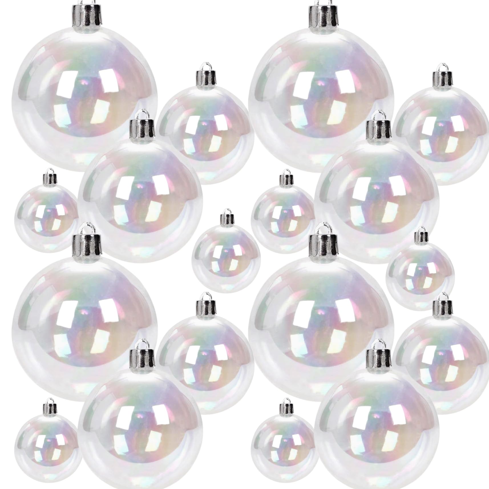 18 PCS/Set Clear Ornament Balls 4-Size Electroplated Plastic Iridescent Ornaments with Hanging Rings for Christmas Birthday Decorations Clear Ornament Balls, Plastic Ornaments, Iridesce