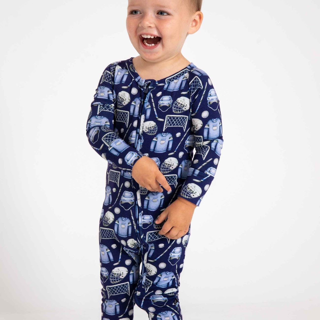 Lev Baby Jumper Poppy Blue Baby Boys Romper 2-Way Zipper Soft Viscose From Bamboo Long Sleeve Machine Washable Stretchy