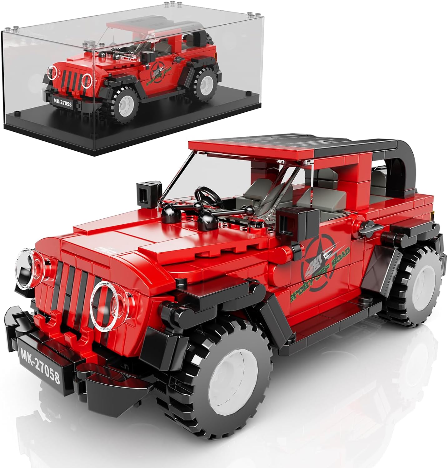 Mould King Speed Champion Pickup Building Toys with Display Case, 27058 Model Car Kits Building Blocks, Race Car Building Kit, Small Truck Building Kits for Adults Kids 8+ (414PCS)