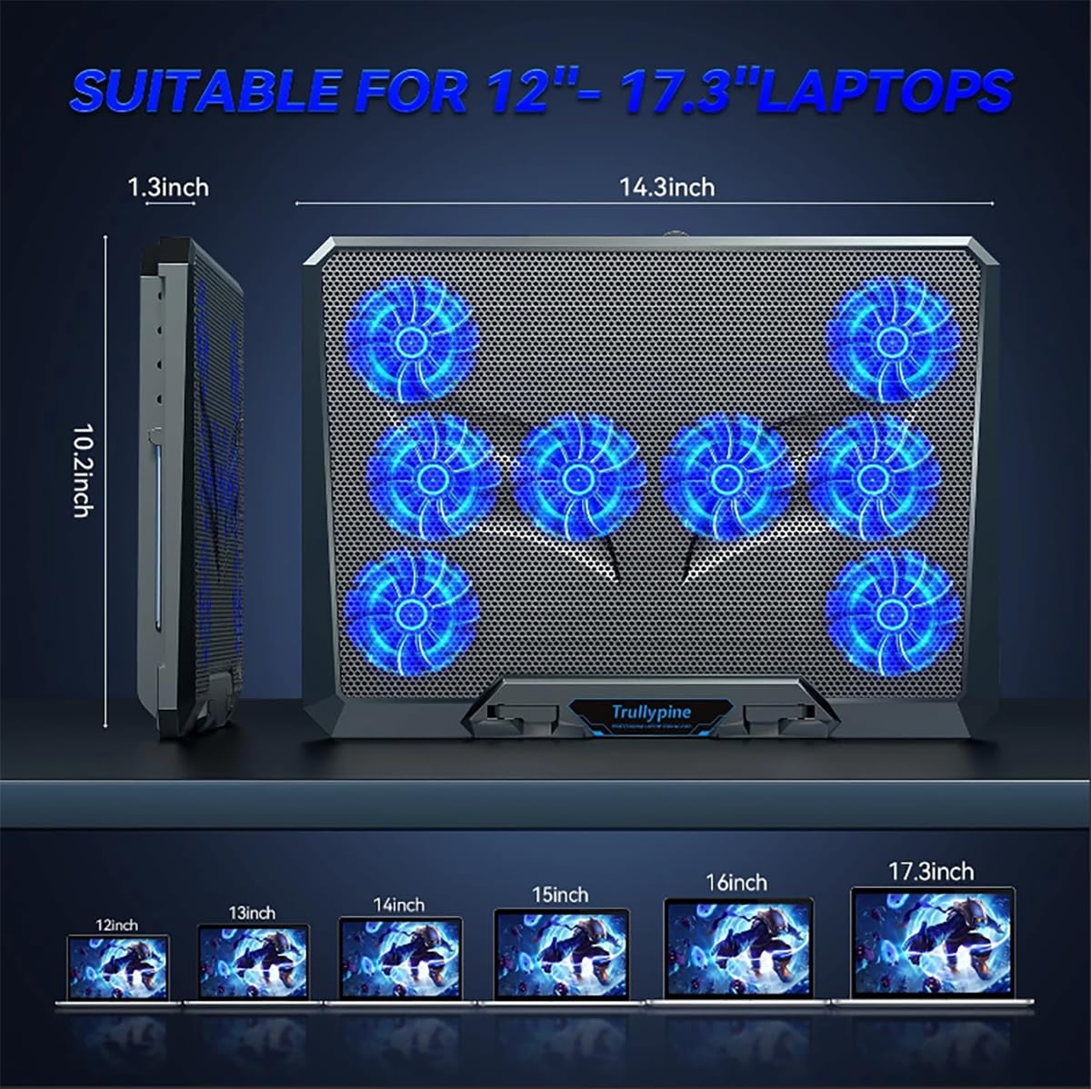 Almohadilla de refrigeración para portátil Dell Precision 5540, con 8 ventiladores, velocidad ajustable, ajuste de altura de 5 niveles, silencioso, soporte integrado para teléfono