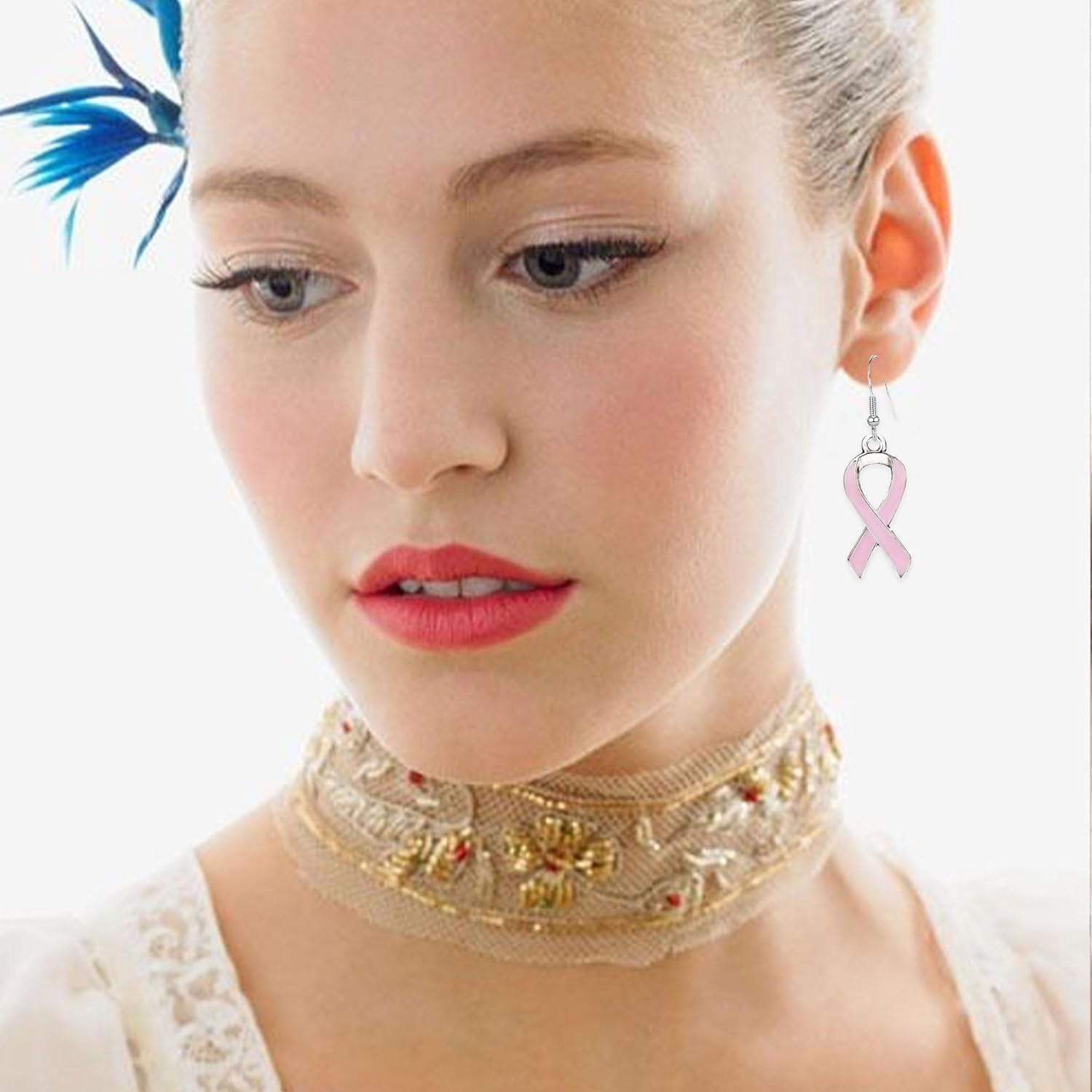 Alloy Breast Cancer Awareness Earrings Breast Cancer Ribbon Dangle Drop Earrings Statement Survivor Jewelry for Women - Image 4