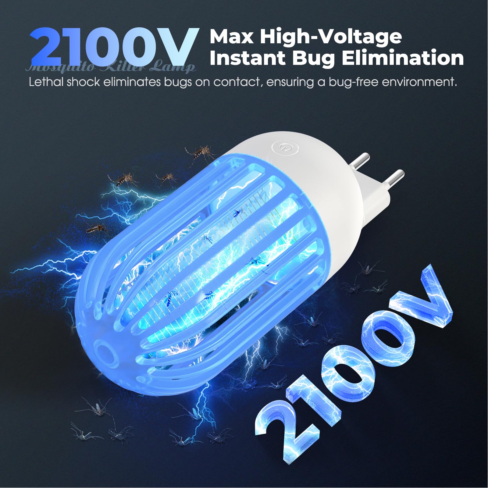 Insektenvernichter Elektrische Fliegenfalle Innenbereich Plug in 2 Stück, 2100V UV Mückenlampe Mückenfalle Mückenschutz mit LED-Licht Schweigend Insektenvernichter für Außen, Küche, Garten, Camping