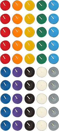 Mega Candles 50 pcs Unscented Assorted Colors Tea Lights Candles, Great for Casting Chimes, Chakra, Rituals, Spells, Vigil, Witchcraft, Wiccan Supplies, Magic, Enchantments, Vibrant Fun Colors