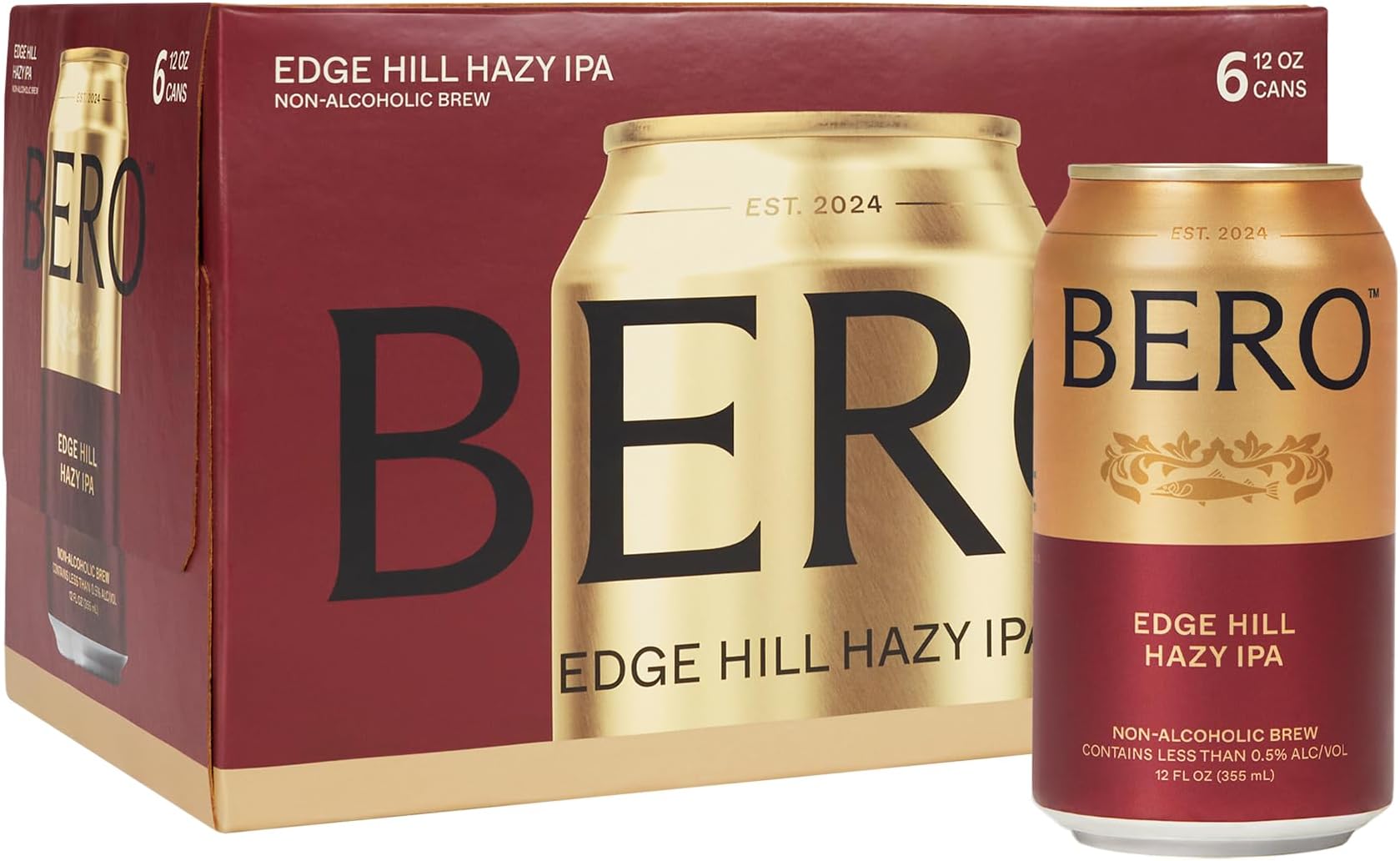 BERO Edge Hill Hazy IPA, Non-Alcoholic Craft Ale 6-Pack, Tropical & Juicy Hazy IPA, Hoppy New England-Style NA Beer by Tom Holland, Alcohol Alternative Beverage for Every Occasion