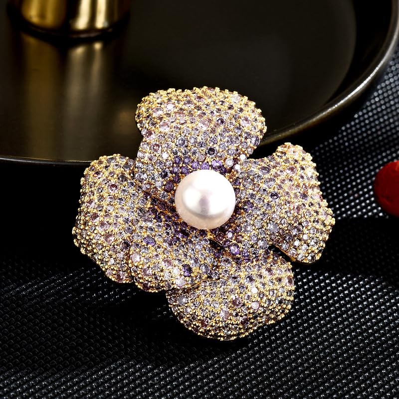 Image of Pearl Flower Brooch and Pins for Women Large Gold Luxury Elegant Pin Christmas Gift Jewelry