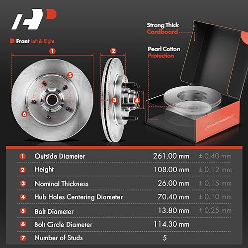 Miniatura 2 de A-Premium Kit de rotores de freno de disco ventilados delanteros de 10.28 pulgadas (10.276 in) + pastillas de cerámica compatibles con modelos