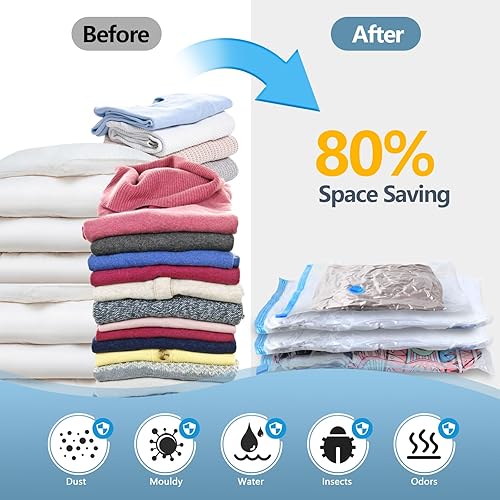 Miniatura 2 de Bolsas grandes de almacenamiento al vacío con bomba eléctrica, paquete de 10 (5 Jumbo5 grandes), bolsas de sellado al vacío para ropa, ahorro de