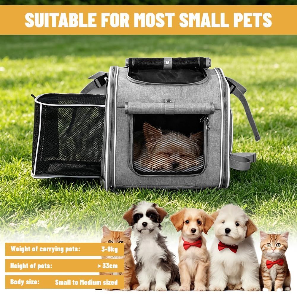 Panier de vélo pour chien avant 4 en 1, sac à dos extensible pour chien, panier de vélo pour chien, gris, sac de voyage pliable avec 4 fenêtres en maille et 4 portes ouvertes, panier de vélo pour