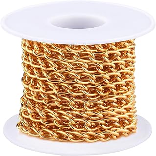 Jishi 16ft Aluminium Curb Chain Roll, Thick Twisted Chain Links, Gold Plated Metal Craft Chain Curb Link Chain Spool for Jewelry Making Necklace Bracelet DIY Crafts, Jewelry Making Findings Supplies