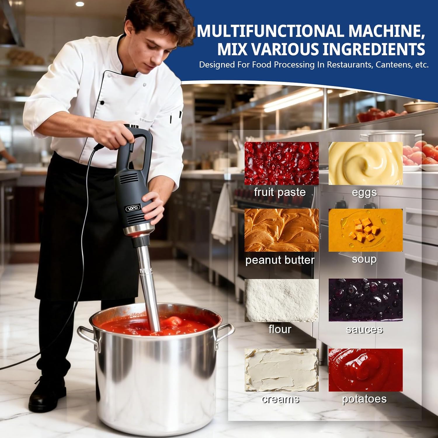 VONCI 750W Commercial Immersion Blender, Electric Hand Blender with 16" Detachable Shaft, Variable Speed 8000-19000RPM,Industrial Immersion Blender for Restaurant Kitchen.Extra Heavy Duty Hand Mixer.