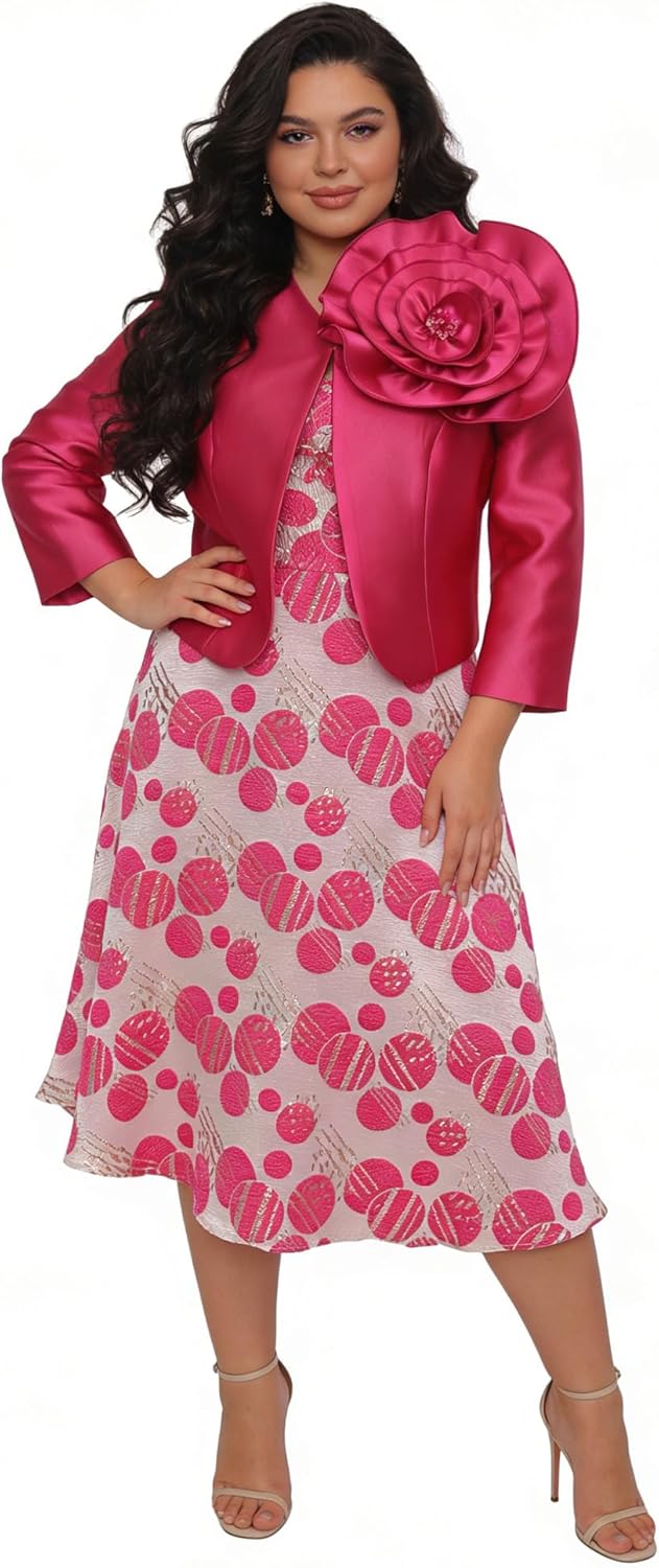 Dress Church Suits 2 Piece Church Dresses Jacket Brocade Plus Size Elegance Blazer Outfits with Big Breasted Flower