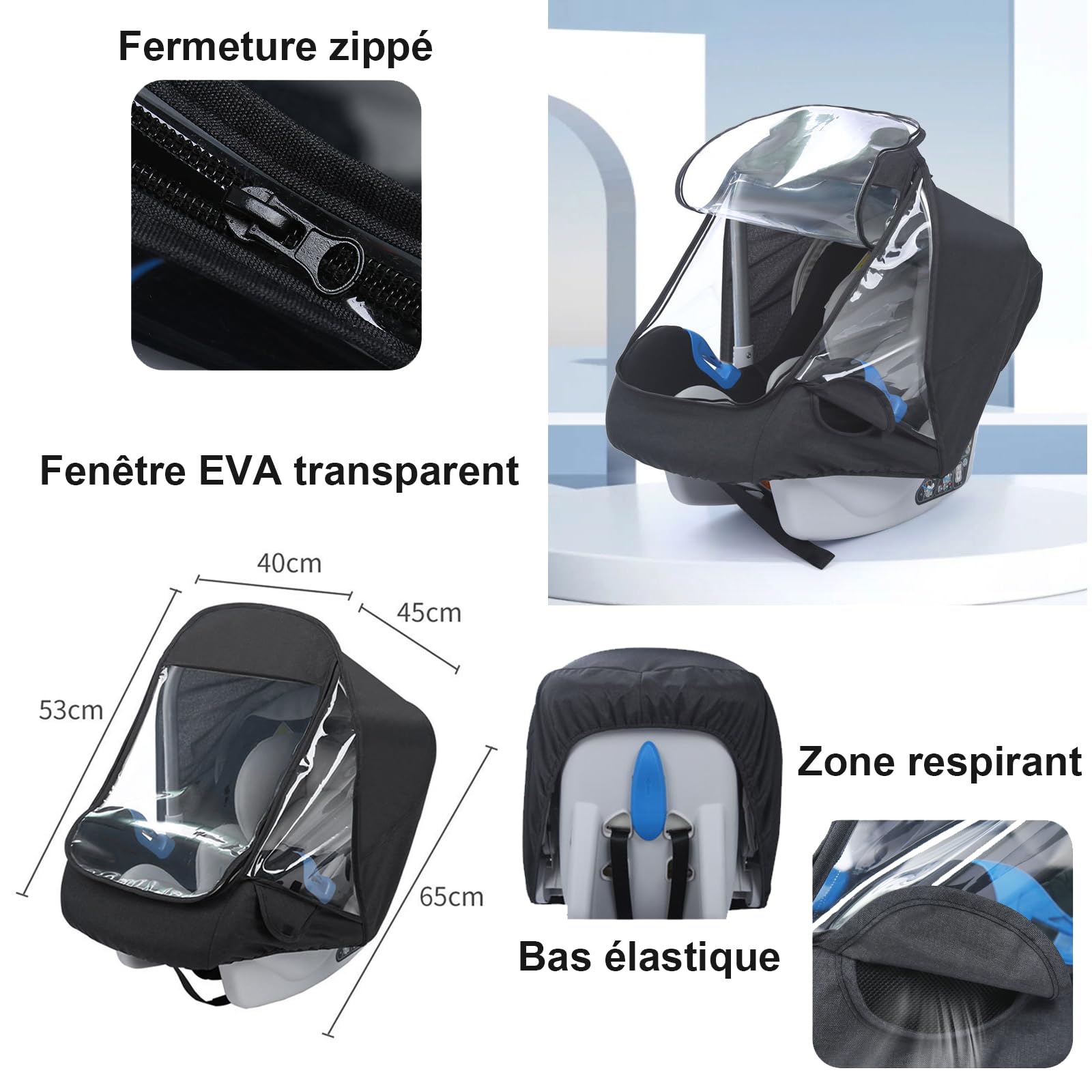 Inverno Antipioggia Copertura Antipioggia Traspirante in Tessuto Passeggino Copertura Protezione Pioggia per Cosy Finestra EVA Copertura Nacella Elastica Antipolvere Antivento Universale Nero