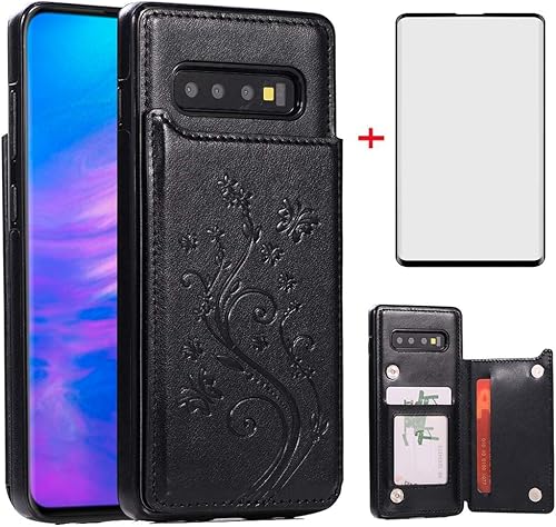 Funda de teléfono para Samsung Galaxy S10 Plus con protector de pantalla de vidrio templado y tarjetero con soporte para tarjetero, accesorios de